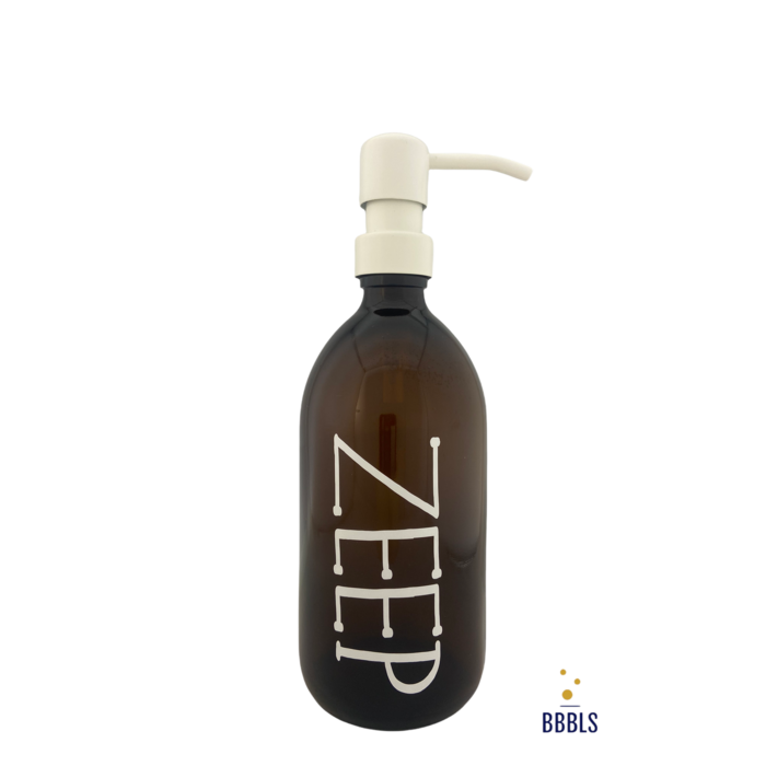 BBBLS® Zeepdispenser Bruin Glas - wit 'Zeep' premium