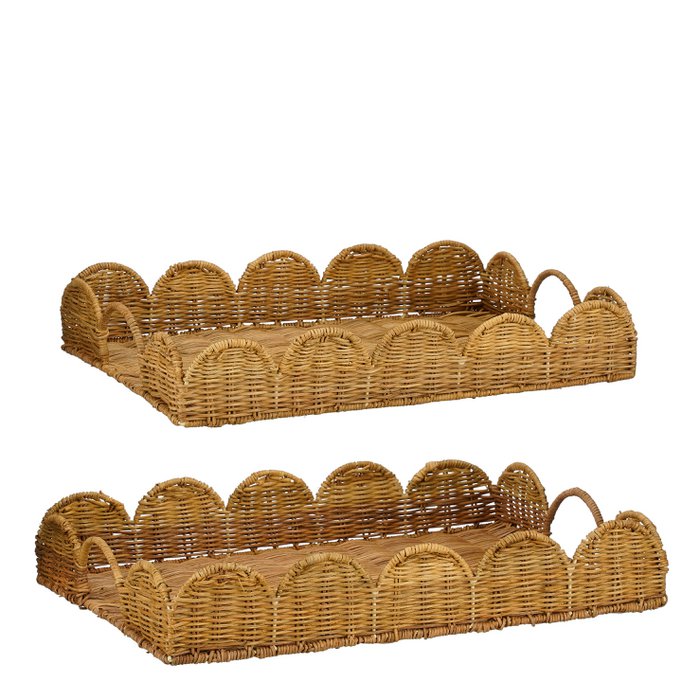 Eleta Dienblad - Set van 2 - L50 x B35 x H8 cm - Rotan - Bruin