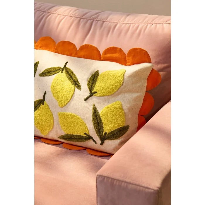 Lemons Sierkussen - L65 x B45 x H10 cm - Katoen - Off-White, Geel, Oranje
