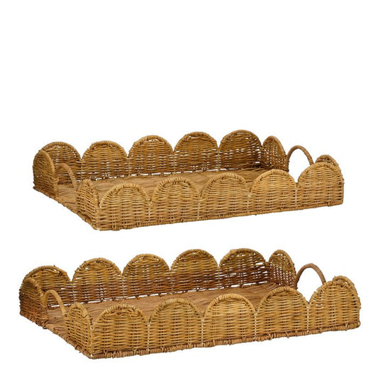 Eleta Dienblad - Set van 2 - L50 x B35 x H8 cm - Rotan - Bruin