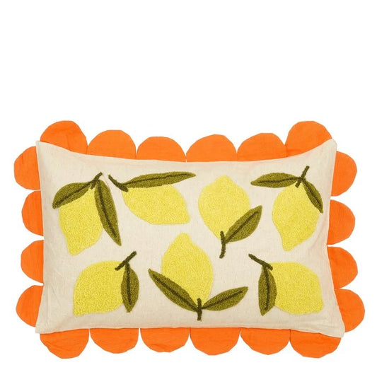 Lemons Sierkussen - L65 x B45 x H10 cm - Katoen - Off-White, Geel, Oranje