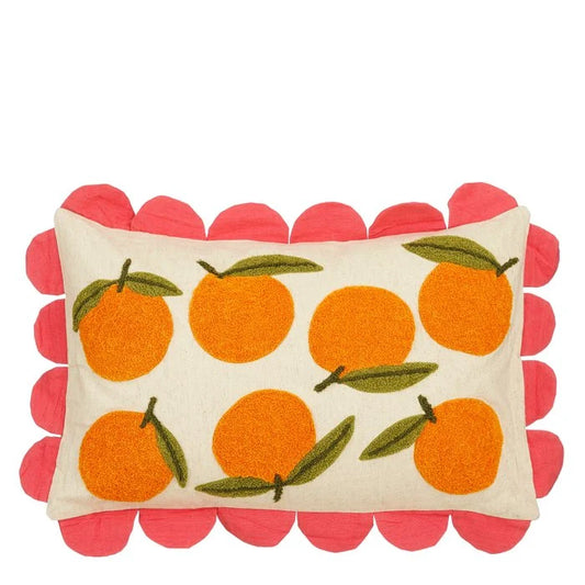 Oranges Sierkussen - L65 x B45 x H10 cm - Katoen - Off-White, Oranje, Roze