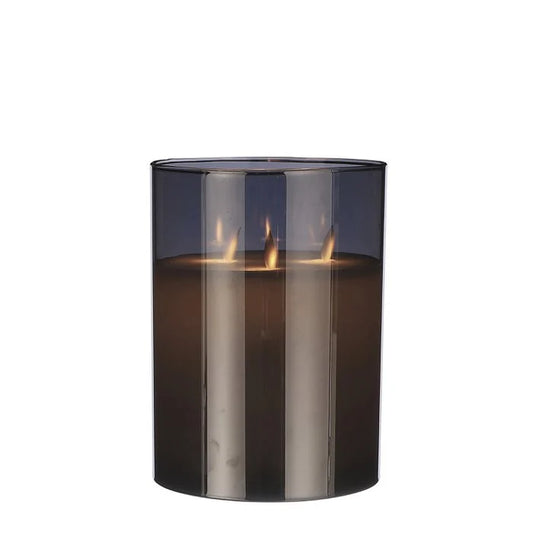 LED Kaars - H20 x Ø15 cm - Glas/Wax - Grijs